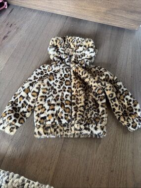 Tucker + Tate Pink Puffer Jacket with Leopard Faux Fur Trim